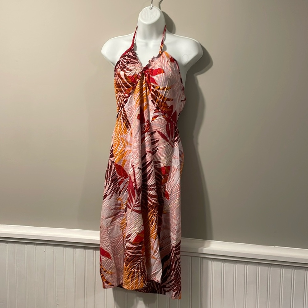 Tiki, Palm, tropical print backless halter dress for women size extra large